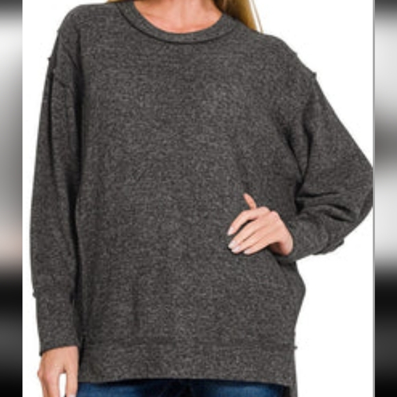 Zenana Brushed Melange Hacci oversized sweater with exposed seam details s/m - Picture 7 of 7